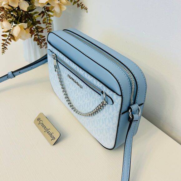 Michael Kors Purse Jet Set Ombré Signature Logo Crossbody Body Bag Lt Sky - Picture 3 of 10